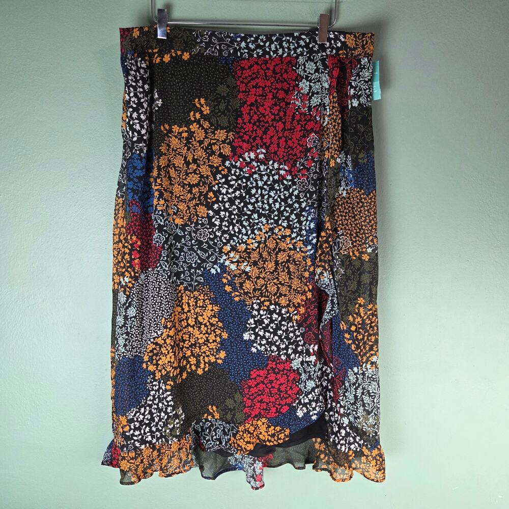 Maurices Womens Boho Ditsy Fall Floral High Rise Faux Wrap Maxi Skirt Size XXL